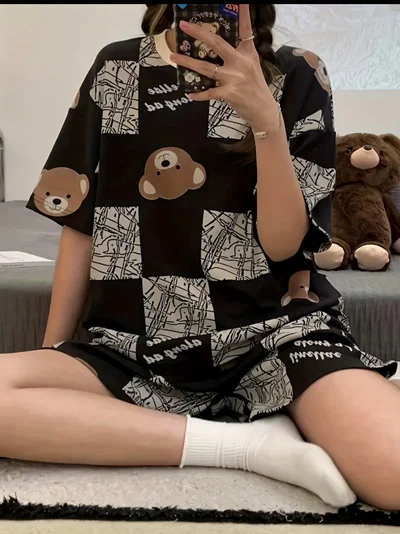 ست پیژامه زنانه طرح خرس کارتونی مدل MJ142350