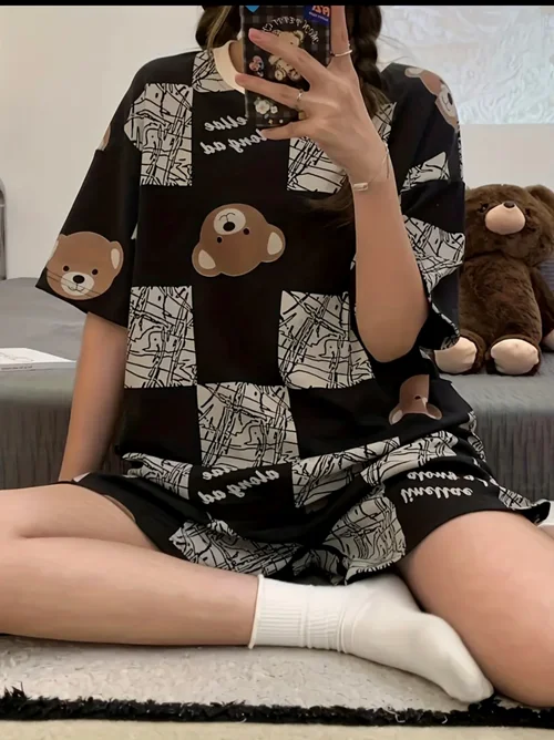 ست پیژامه زنانه طرح خرس کارتونی مدل MJ142350