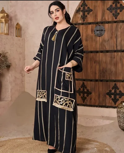 عبای عربی طرح راه راه مشکی مدلWD2028949