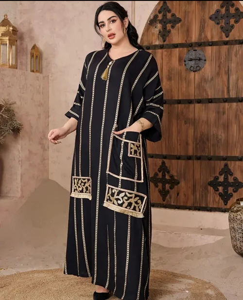 عبای عربی طرح راه راه مشکی مدلWD2028949