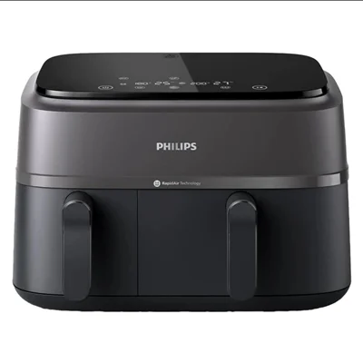هواپز 9 لیتری فیلیپس مدل NA350/00، دارای قابلیت اپلیکیشن موبایل، پوشش نچسب، سیستم قطع خودکار، تایمر قابل تنظیم، دارای بیشتر از 7 حالت‌ پخت شامل گریل، پخت کیک، یخ‌زدایی، چرخش هوای گرم