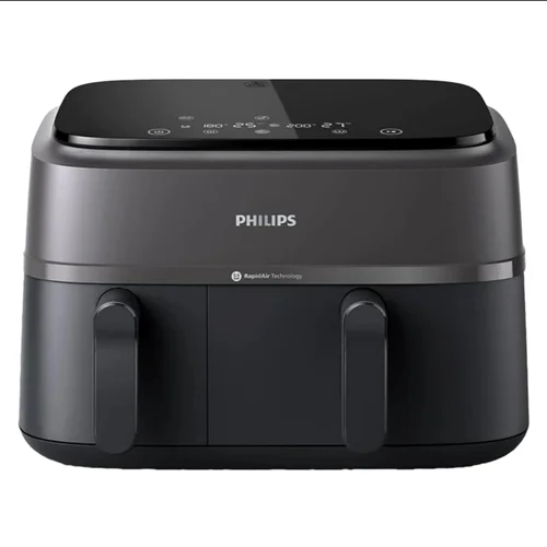 هواپز 9 لیتری فیلیپس مدل NA350/00، دارای قابلیت اپلیکیشن موبایل، پوشش نچسب، سیستم قطع خودکار، تایمر قابل تنظیم، دارای بیشتر از 7 حالت‌ پخت شامل گریل، پخت کیک، یخ‌زدایی، چرخش هوای گرم