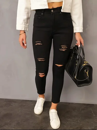 شلوار جین مشکی زاپ دار مدل PJ151891