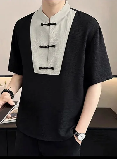 تی‌شرت مردانه کژوال به سبک رترو با یقه ماندارین مدل AV407362