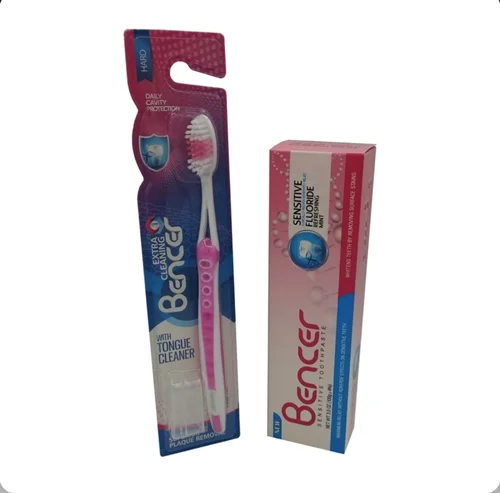 دندان بنسر مدل sensitive وزن 100 گرم به همراه مسواک بنسر مدل Extra cleaning با برس سخت