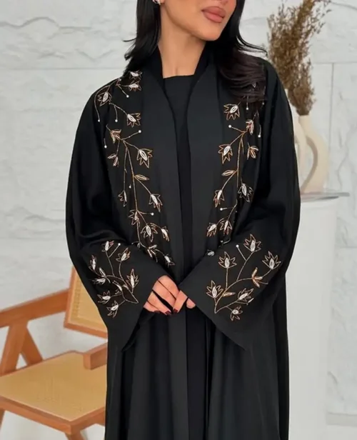 عبای زنانه گل‌دوزی شده مشکی زیبا مدل KH5000877